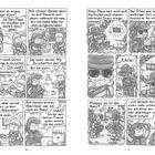 Eine Comicseite mit zwei Charakteren. Sie diskutieren über Abenteuer, Comics und einen seltenen Stein. Miau, ZACK!