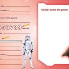 Ein Formular mit Textfeldern über persönliche Daten. Es zeigt einen Stormtrooper und Darth Vader mit Lichtschwert.
