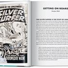 Links: "The Silver Surfer", "Sky-Rider of the Spaceways!", "The Dawn of the Doomsday Man!". Rechts: "Getting on Board".