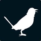 Ein Vogel-Silhouette-Logo, weiß auf schwarzem Hintergrund, zeigt seitlich einen Vogel mit geöffnetem Schnabel.