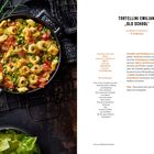 "TORTELLINI EMILIANI 'OLD SCHOOL' ZUBEREITUNGSZEIT 5–6 Minuten." Links ist eine Auflaufform mit bunten Tortellini.