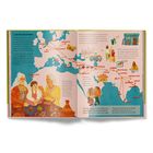 Illustration mit hippie-relevanten Reisezielen und Texten über Reisen in den 1960er und 70er Jahren.