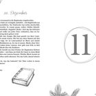 "10. Dezember" und handschriftlich "Deine Lucia". Größere "11" in einem Kreis. Illustration eines alten Buchs mit Tannenzweigen.