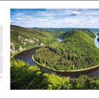 Texte: "Saarschleife Mettlach", "Flüsse-Hopping: Von der Mosel auf die Saar", "Highlight Flussreise der Saar". Ein Fluss bildet eine Schleife durch grüne Hügel und Wälder.