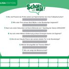 Die Texte umfassen Fragen zur Bundesliga, wie: Gerd Müllers Tore, Pizarros Alter bei letztem Tor. Oben steht "Schätz mal!".