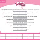 "Schätz mal!" Quiz mit 7 Fragen, darunter YouTube, IKEA und Loveparade. Eintrag für Name und Punkte, rosa Hintergrund.