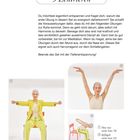 "9 Zentrieren" steht oben. Eine ältere Frau macht Yoga-Übungen auf einem Stuhl. Texte: Hau raus, Beflügelt, Yoga Mudra.