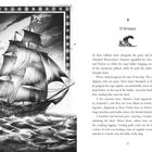 Auf der linken Seite eine schwarz-weiße Illustration eines Segelschiffs im Sturm. Rechts beginnt Kapitel 4, "El Draque". Text beschreibt eine Bootsankunft.