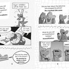 Texte: Wortspiele über Krokodildetektive. Illustration: Krokodile in detektivischen Situationen mit Eis, Anzügen.