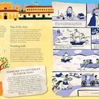 Texte: "A fairytale future," "Top of the class," "Wedding bells," "Marriage was different in Tudor times." Illustrationen von einer Burg, einem Mädchen und Booten.