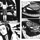 Texte: "Hello, Little Girlie!!", "Tee hee hee", "AAAH!" Eine Schwarze-weiß Comic-Szene mit Klavier und Mädchen.