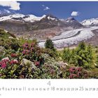 "Aletschgletscher" und "CASARES EDITION". Eindrucksvolle alpine Landschaft mit einem Gletscher, grüner Vegetation und bunten Blumen.