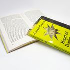 Covertext "Joseph Conrad: Heart of Darkness". Ein Buch offen auf Seite 74, ein zweites mit gelbem Einband liegt darauf.