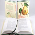 „Ute Mank: Und mittendrin der Birnbaum“. Ein Buchcover mit einer Birne und zwei Personen. Darunter ein offenes Buch.