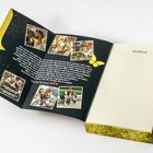 Linke Seite: emotionaler Text über Vermissen, Liebe und gemeinsame Erinnerungen. Oben rechts: "{heartlines}". Bunte Fotos.