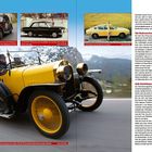 Text rechts oben: "AUDI". Im Hintergrund sind klassische Autos. Im Vordergrund fährt ein altes, gelbes Cabriolet in einer Berglandschaft.
