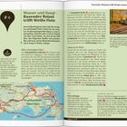 **Wasser und Dampf – Rasender Roland trifft Weiße Flotte**  
Entdeckungstour: Dampfzug und Schiff auf Rügen. Stop in Putbus einplanen.  
Karte zeigt Route auf Rügen.  
Text beschreibt Sehenswürdigkeiten entlang der Strecke.