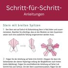 Schritt-für-Schritt-Anleitungen: Stern mit breiten Spitzen. Diagramme erläutern Faltanweisungen für Papiersterne.