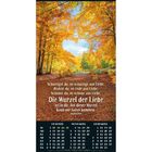 „Schweigst du, so schweige aus Liebe“ steht vor herbstlichen Bäumen. Darunter ein Kalender für Oktober bis Dezember.