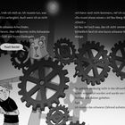 Links Text: „Weiter! ... Du musst die schwarze Achse finden.“ Bente in einem Zahnradsystem. Ein Tier flüstert: „Pssst! Bente!“