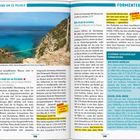 Zwei Seiten eines Reiseführers über Formentera mit Texten zu Wanderwegen, Unterkünften und Sehenswürdigkeiten.