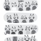 Text: "Wer wurde dreimal fotografiert?" Illustration von 16 Tierfiguren mit Hasen- und Katzenohren in verschiedenen Posen.