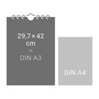 Links: "29,7 × 42 cm = DIN A3". Rechts: "DIN A4". Darstellung von Papierformaten.