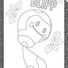 Text: "BLIPP". Illustration einer lächelnden Glühbirne mit Weihnachtsdeko und Schleife.
