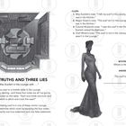 "Three Truths and Three Lies"; Hinweise von Miss Scarlett, Mayor Green, Colonel Mustard, Chef White; Skizze eines Raums.