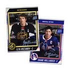 Zwei Hockey-Sammelkarten, Ilya Rozanov von den Boston Raiders, Shane Hollander von den Montreal Metros, beide als Kapitän.