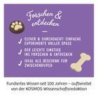 Forschen & entdecken, Experimente voller Spaß, ideal als Geschenk. Illustration mit Pfote und Knochen.