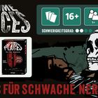 "CRIME PLACES. 16+, 1+, 120-180 Min. NICHTS FÜR SCHWACHE NERVEN! Illustration: Skelett und zwei Kartenspielsymbole."