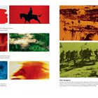„Eruption of red“, „Dust cloud ‘wipes’“, „‘Bleed’ effects“, „War imagery“. Farbige Grafiken mit Reitern und Soldaten.