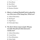 Quizfragen mit Auswahlmöglichkeiten zu britischen Sitcoms. Nummern 3 bis 5 mit Antworten von A bis D.