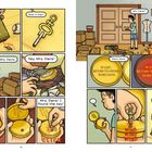 Comic mit einem Jungen, der einen goldenen Schlüssel findet. Text: „What is that?“, „Mrs. Davis?“, „I found the key!“