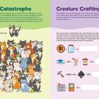 Links: "Cat Catastrophe". Ein Haufen bunter Katzen. Rechts: "Creature Crafting", Rätsel mit Bildern und Buchstaben.