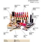 Text: "SCHMINKSACHEN", diverse Kosmetikartikel wie Lippenstifte, Puder und Nagellack sind abgebildet.
