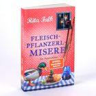 Auf rotem Hintergrund steht "Fleischpflanzerlmisere". Eine Ente, Fleischgericht und Blaulicht sind darauf abgebildet.