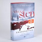 "Die Åre-Morde. Gnadenopfer. Ein Fall für Hanna Ahlander. SpiEGEL Bestseller-Autorin." Cover mit verschneiter Flusslandschaft.