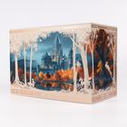 Buchtitel in Rot: "Harry Potter". Illustration: Schloss in herbstlicher Landschaft mit Bäumen und Tieren am Fluss.