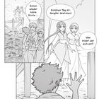 Ein Comic mit Sprechblasen: „Doch die Zeiten waren hart...“, „Schon wieder keine Ernte...“, „Schönen Tag dir, Jungfer Gretchen!“