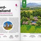 Nordthailand. Wilde Berge und reiche Kultur. Unterkünfte in Nordthailand siehe S. 244. Bild: Landschaft mit Wald und Hütten.