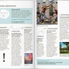 **Direkt ankommen**

Texte:

- ANKUNFT: Infos zu Flughafen und Busverbindungen.
- WAS NUN: Details zum Nahverkehr.
- STARTKLAR: Über Auto und Umweltzone.
- AUFTANKEN: Über den Kelvingrove Park.
- EINTAUCHEN: Stadterkundungstipps.

Bild: 
- Szene mit Akrobaten auf der Straße.
- Fußgängertunnel mit rotem Dach.
- Parklandschaft mit Bäumen und Gras.