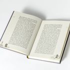 Doppelseitiges Buch unter hellem Licht, links unten Schachfiguren-Illustration, Seitenzahlen 6 und 7, Blocktext.