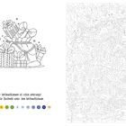 Ho, ho, ho, der Weihnachtsmann ist schon unterwegs! Illustration mit Geschenken, Weihnachtssack und Malen-nach-Zahlen.