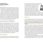 "Macht doch bitte mit – den Prolog neu gestalten", "Ob ich es nun merke oder nicht – der Bibliolog läuft.", "Die Schwelle niedrig machen", "Ein Wort nur!" Text über Bibliolog und Teilnahmeprozesse. Illustrationen von Figuren, davon eine mit Notizblock, eine lachend. Seiten 72 und 73.
