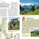 Text oben: "Blick über die Dürrensteinhütte zur Cristallo-Gruppe."   
Text Mitte: "Hallo Kinder," gefolgt von einem Gruß.  
Unten links: Wanderkarte.  
Links oben: Höhenprofil einer Wanderroute.  
Zeichnung eines Murmeltiers neben "Hallo Kinder".