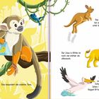 Illustration: Ein Affe liest ein Buch, umgeben von Tieren. Ein Löwe brüllt, ein Känguru springt und ein Pelikan fliegt.