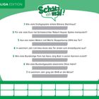 "Schätz mal!" und "BUNDESLIGA EDITION" auf grünem Hintergrund, gefolgt von sieben Schätzfragen. Unten Platz für Name und Punkte.
