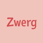 Der Text "Zwerg" steht in großer roter Schrift auf hellrosa Hintergrund. Oben rechts steht die Zahl 2 in einem Kreis.